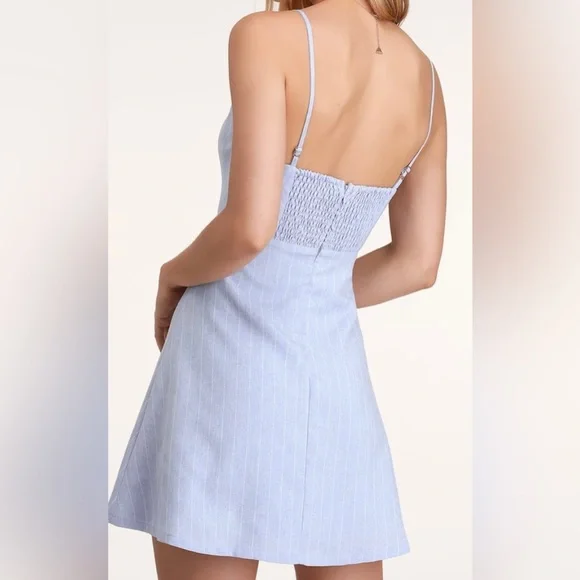 Lulus Shoreline Stripes Light Blue Striped Spaghetti strap Skater Dress NWT - Picture 6 of 6